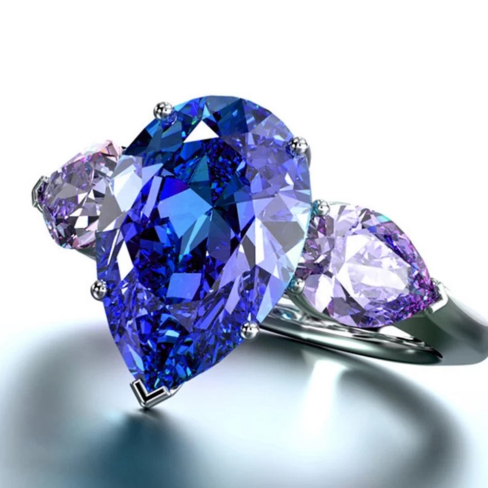 🎀925 Royal Blue Sapphire & Amethyst Ring - Picture 1 of 7